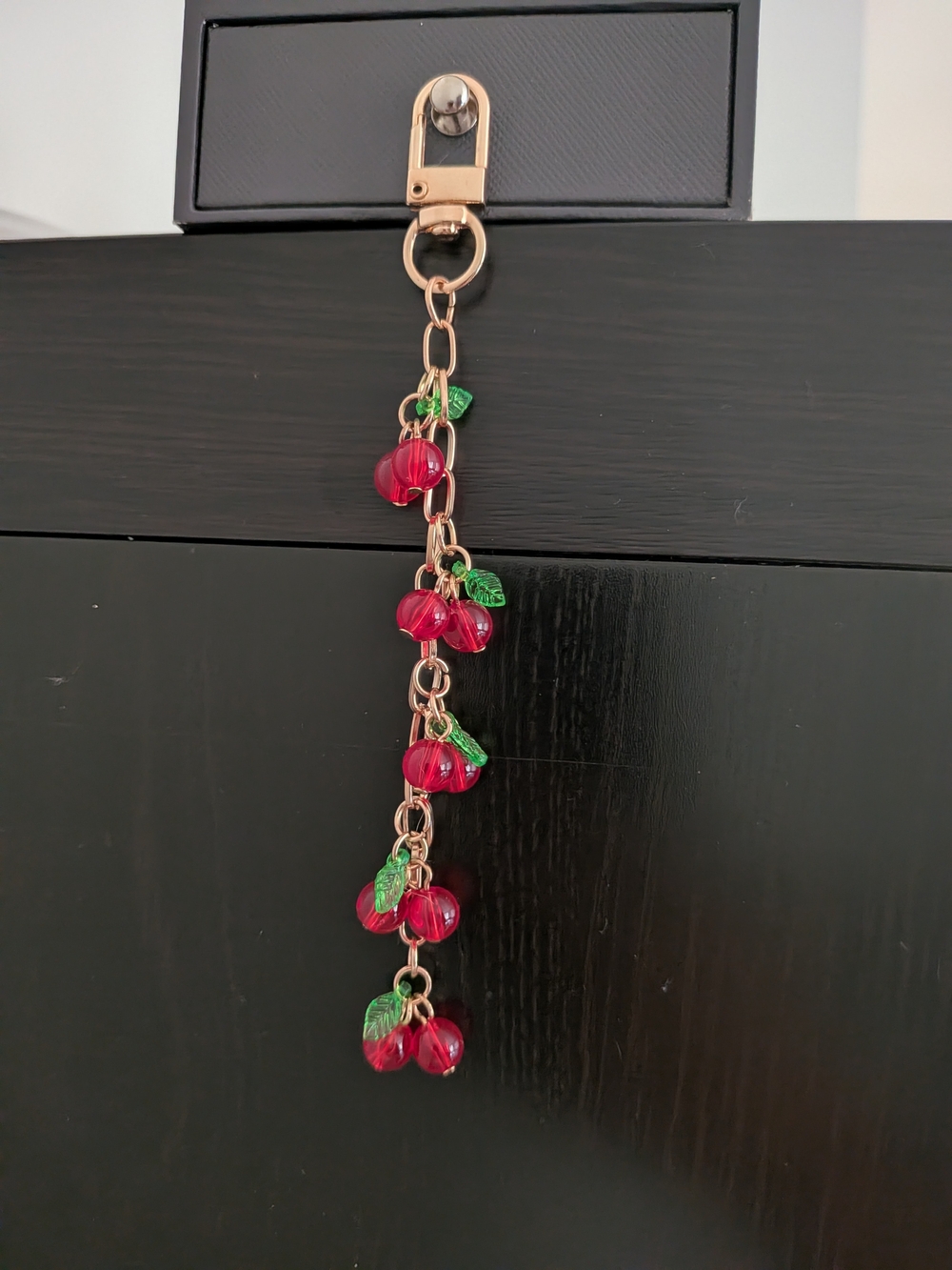 Homemade Cherry Dangle Charm Keychain.